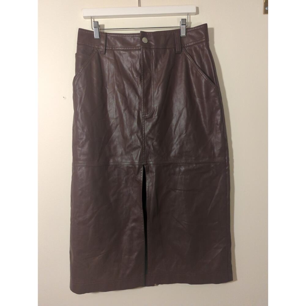 RTR Saunders Brown Faux Leather Slit Midi Skirt Size 14 - Picture 4 of 8